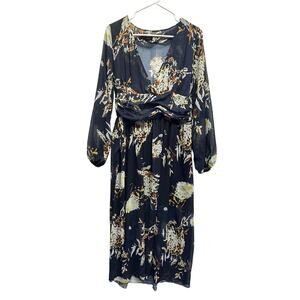 Vintage‎ Midi Dress Sheer Floral Ruching Lined Long Sleeve Y2K Coquette